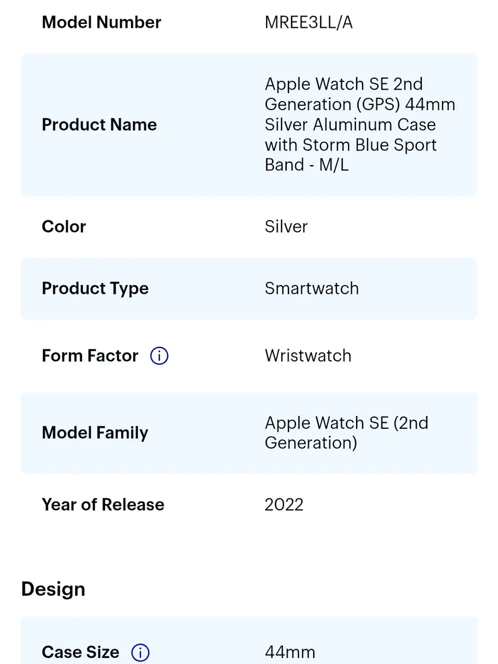 Apple Watch SE 2nd Generation (GPS) 44mm Silver Aluminum Case with Storm Blue Sp